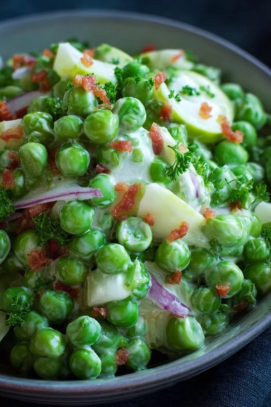 Delicious Cold Green Pea Salad with fresh ingredients served in a bowl