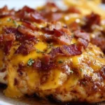 Cowboy BBQ Bacon Cheddar Chicken topped with barbecue sauce and cheese