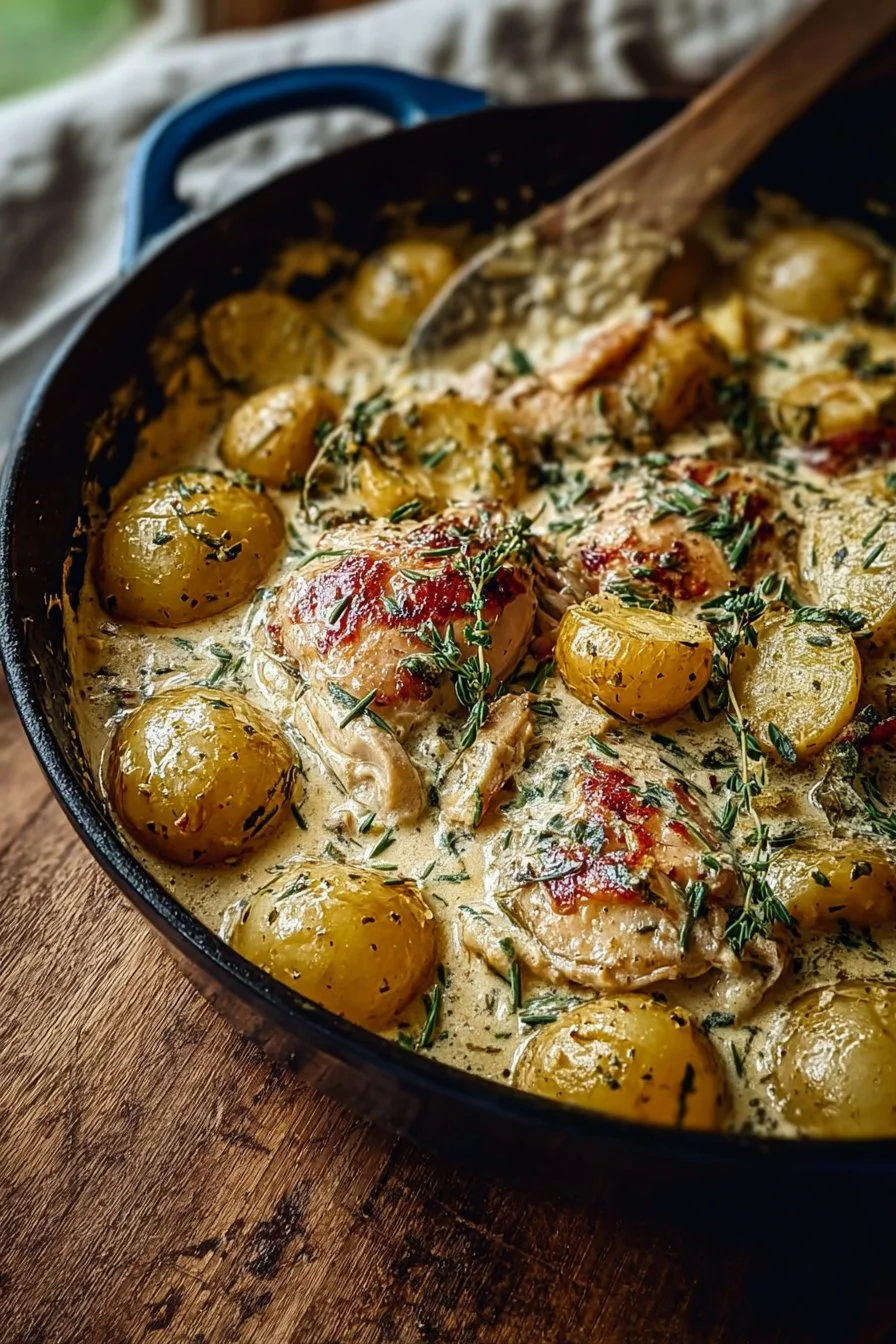 Creamy ranch chicken served with tender potatoes in a rich sauce