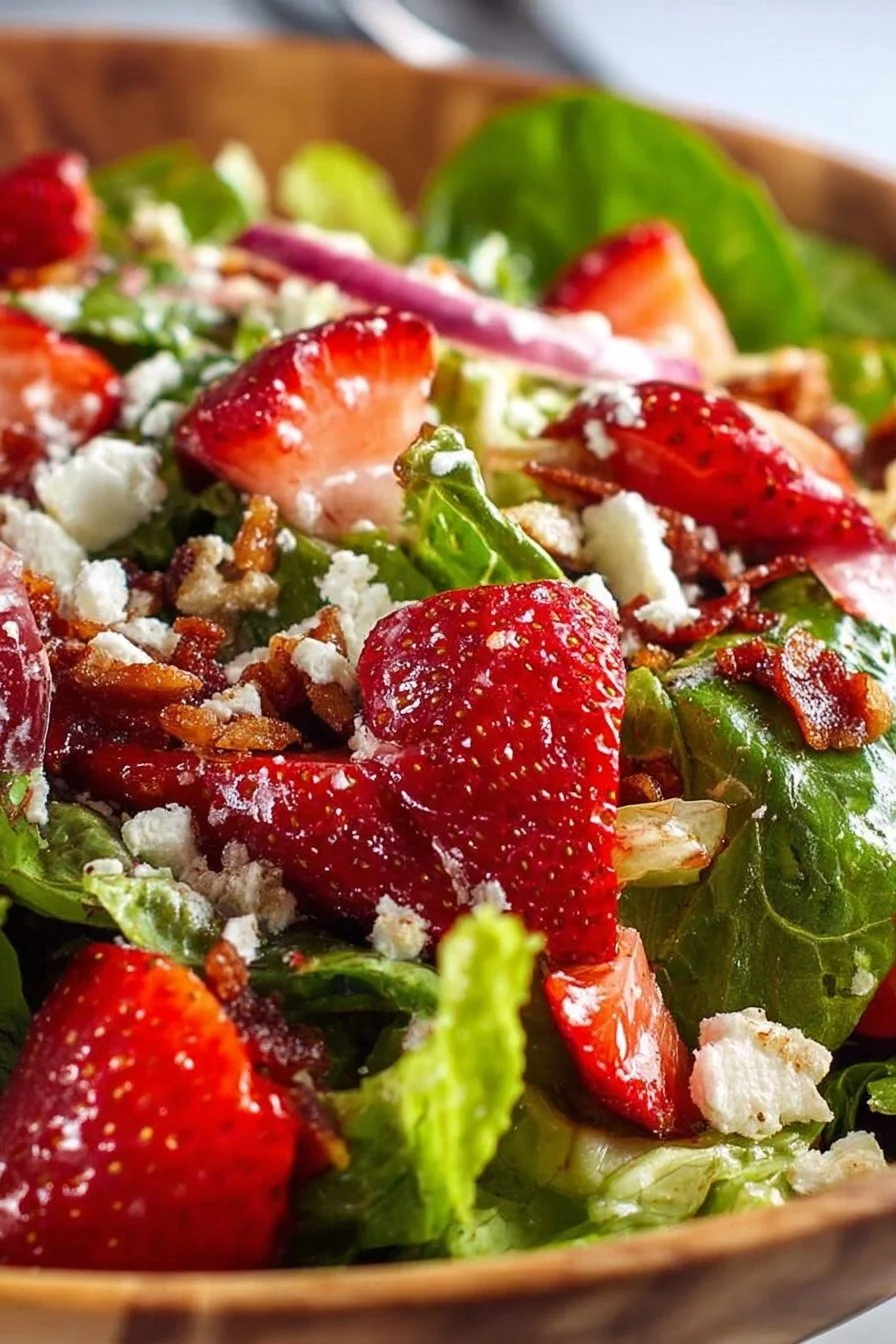 Crunchy strawberry romaine salad with feta cheese