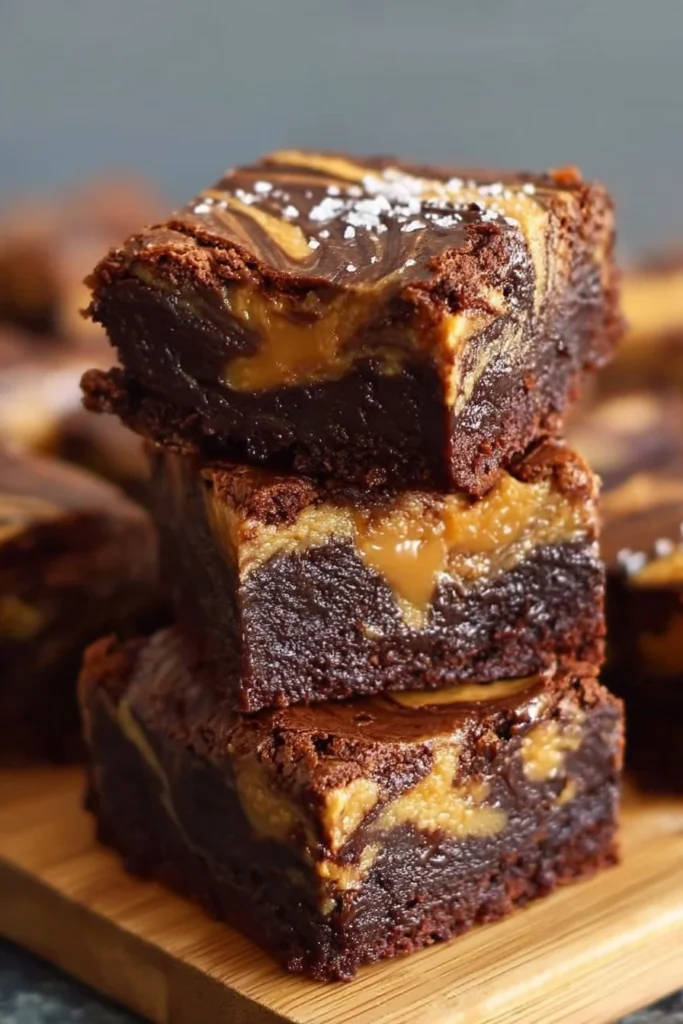 Delicious decadent caramel swirl brownies with rich chocolate and caramel topping.