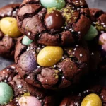 Delicious double chocolate Easter egg brownie cookies on a plate