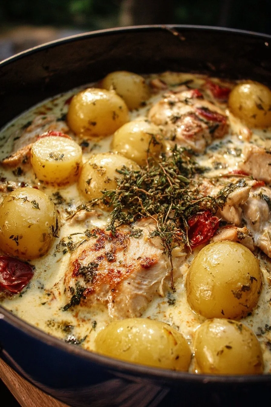 Dutch Oven Creamy Ranch Chicken with Potatoes dish