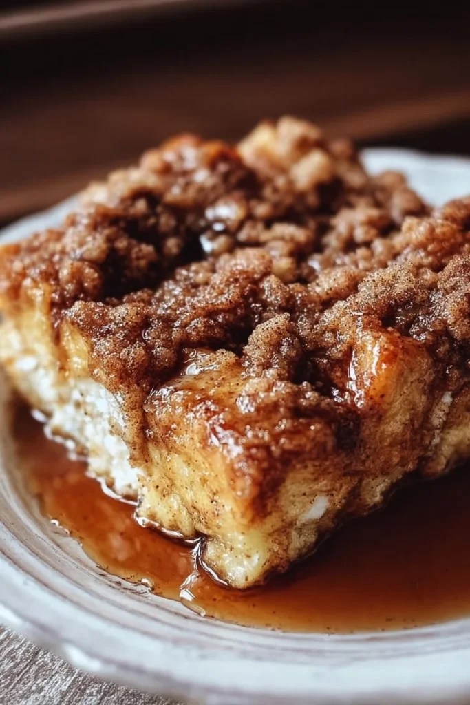 Easy overnight French toast bake with cinnamon streusel topping