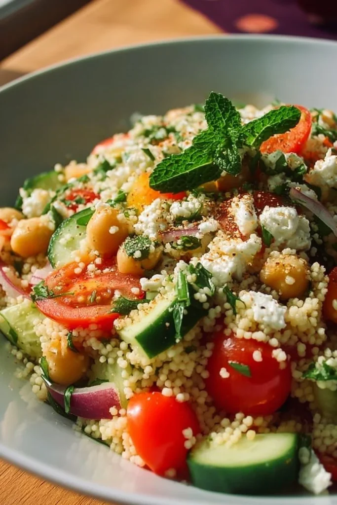 Delicious Mediterranean Couscous Salad with fresh vegetables and herbs