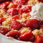 Delicious fresh strawberry cobbler served warm with a golden crust.