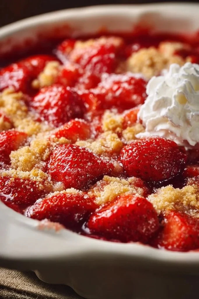 Delicious fresh strawberry cobbler served warm with a golden crust.