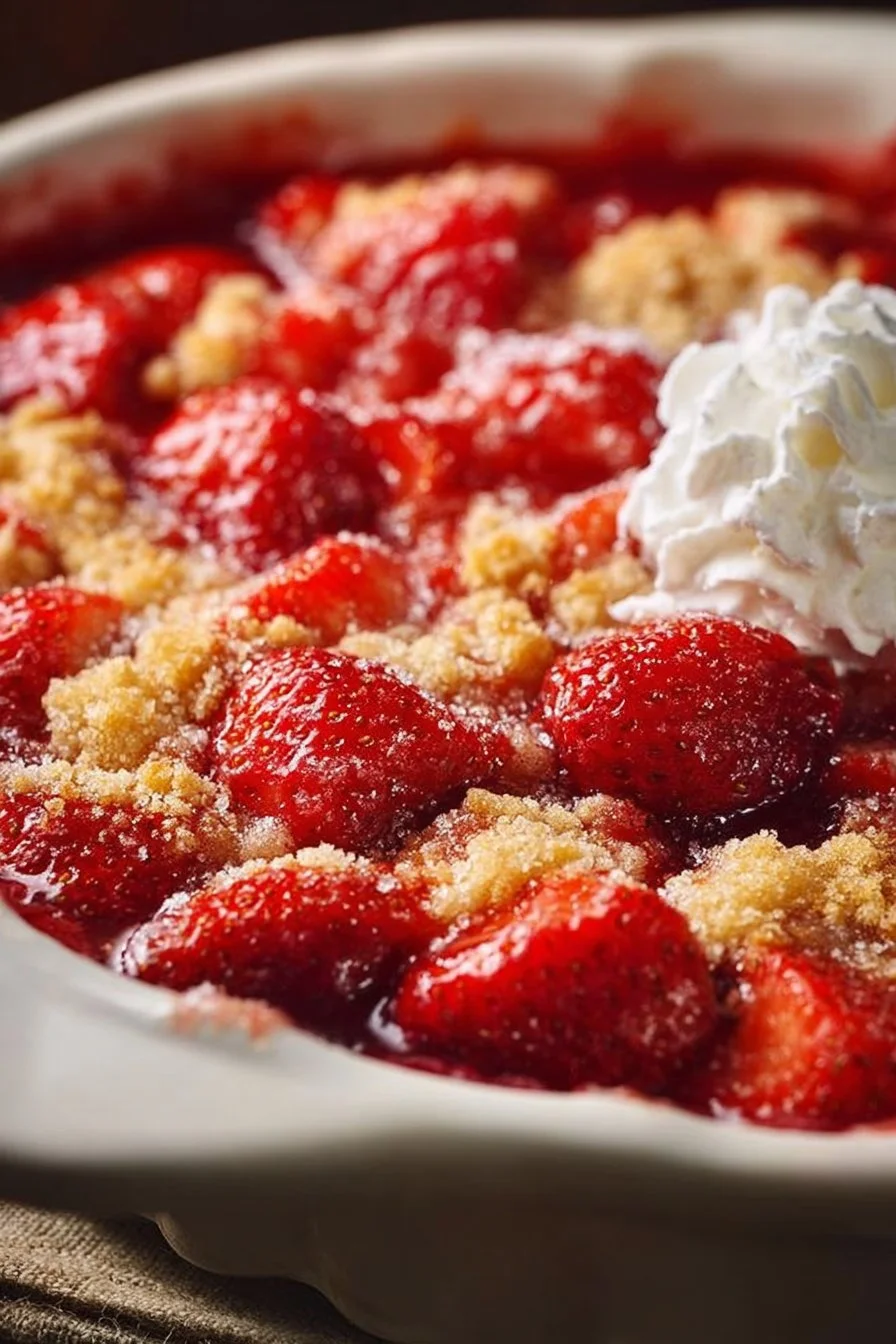 Delicious fresh strawberry cobbler served warm with a golden crust.