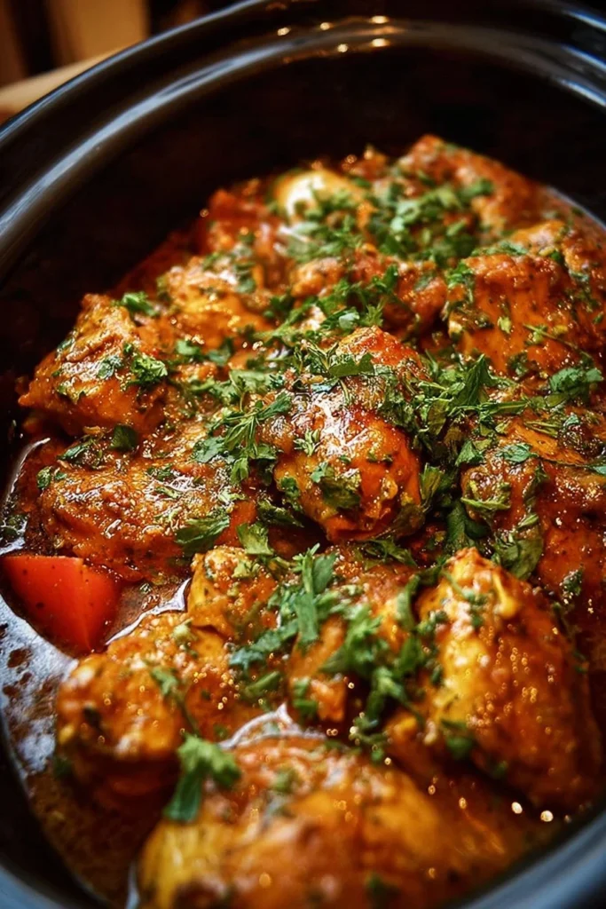 Delicious Garlic Butter Chicken cooked in a slow cooker for easy meal preparation