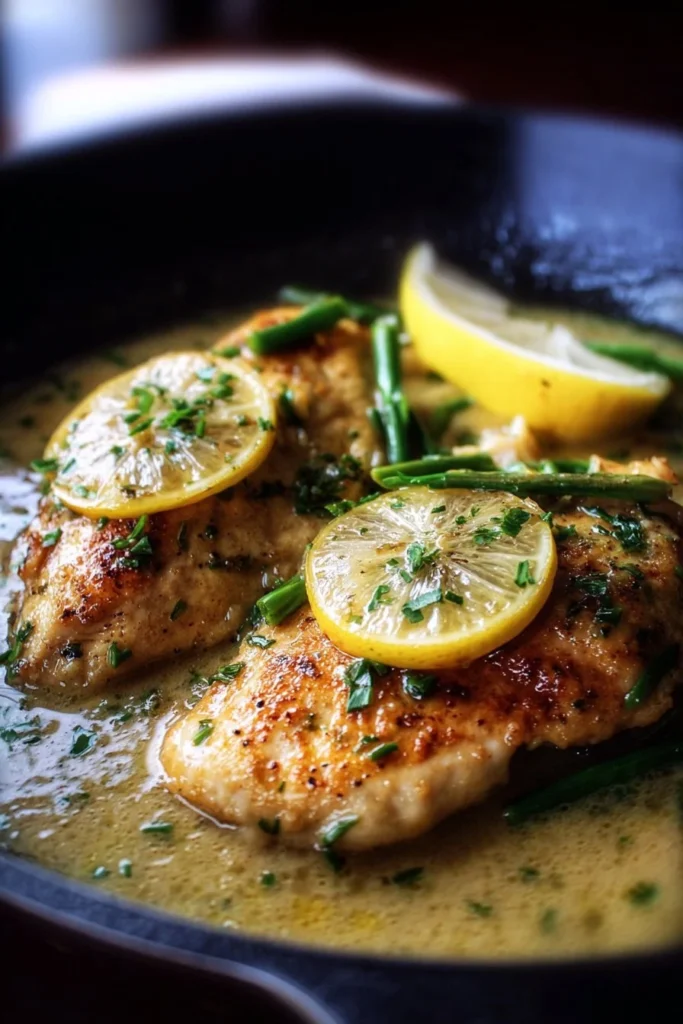 Delicious Garlic-Lemon Skillet Chicken served in a frying pan