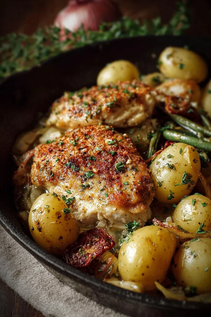 Garlic Parmesan Chicken served with roasted potatoes