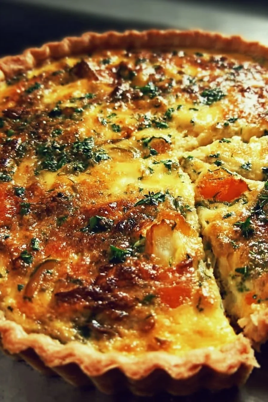 Golden Veggie Quiche with fresh vegetables and a golden crust