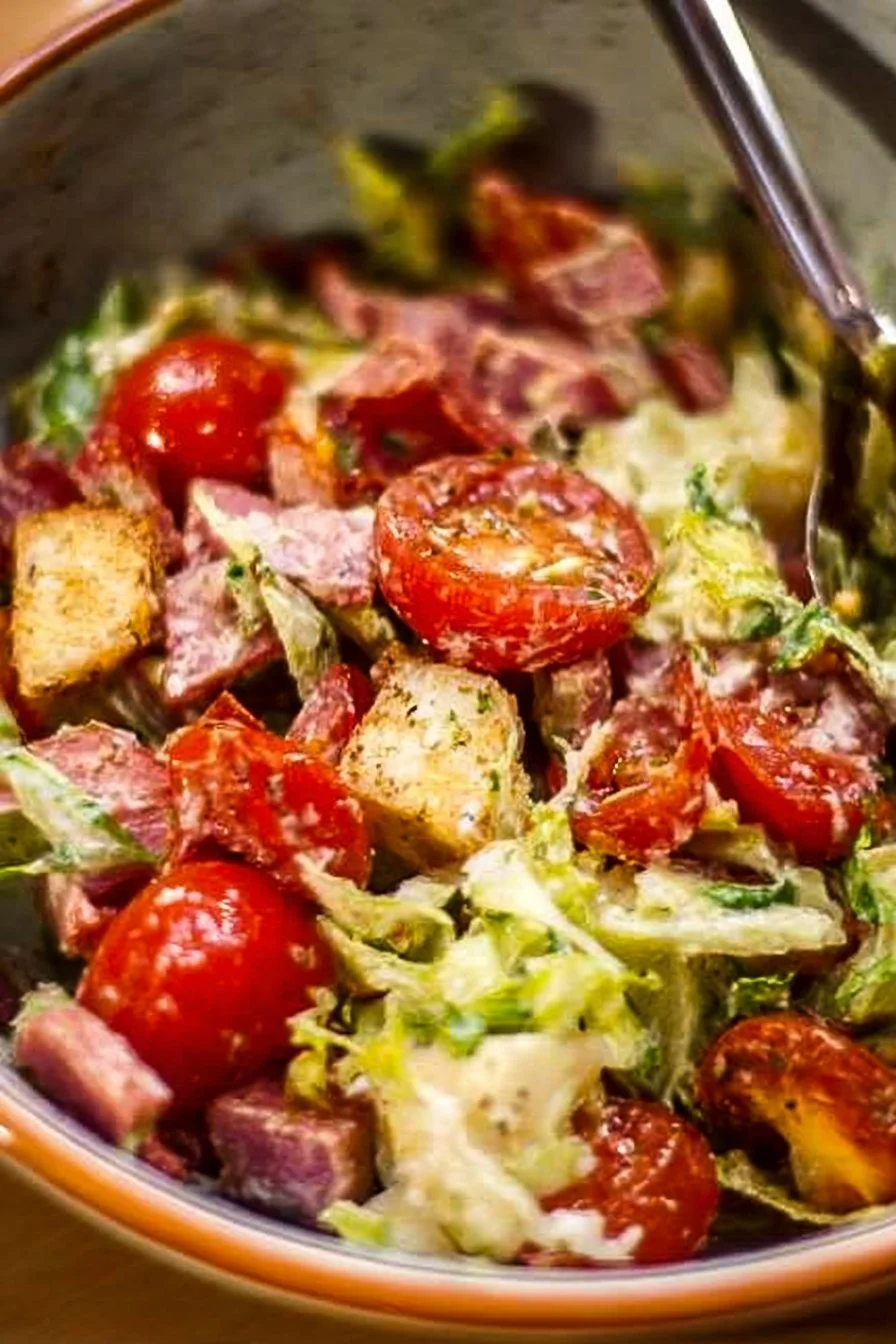 A vibrant bowl of Grinder Salad with fresh vegetables and herbs