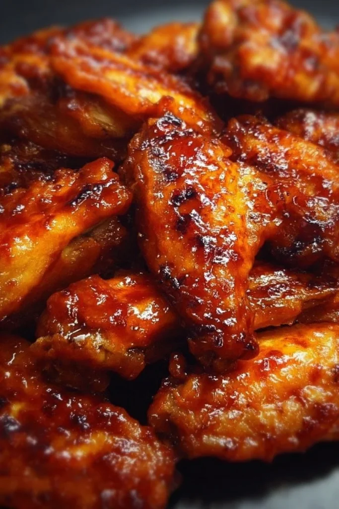 Delicious Honey BBQ Chicken Wings served on a platter with a side of dipping sauce.