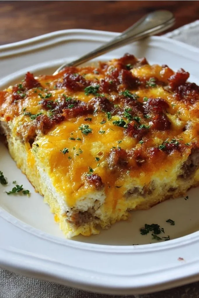 Delicious Ina Garten breakfast casserole recipe with eggs, cheese, and bread.