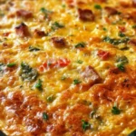 Ina Garten's delicious brunch egg casserole served in a beautiful dish