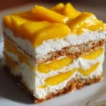 Delicious Mango Float dessert layered with fresh mango, cream, and graham crackers.