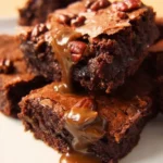 Delicious turtle brownies topped with caramel and pecans