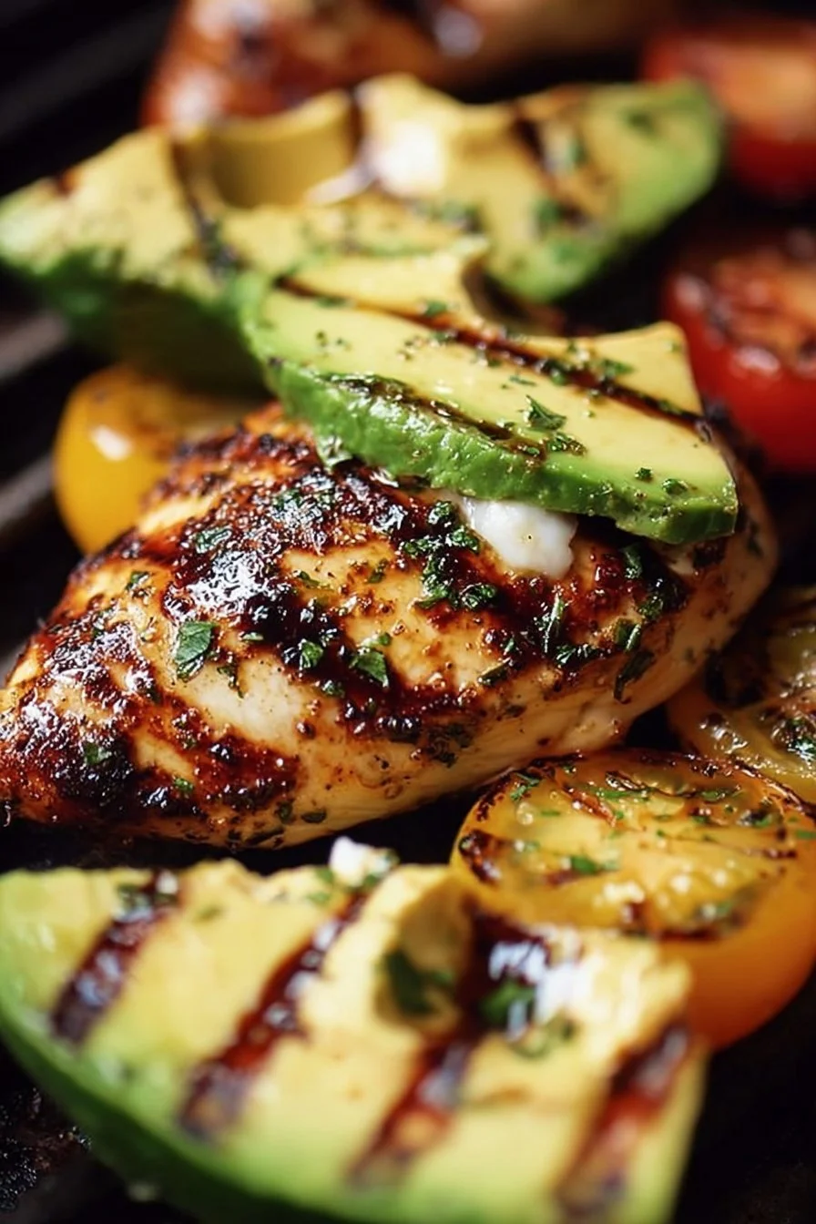 Juicy grilled California avocado chicken served with fresh ingredients