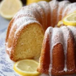 Deliciously moist Lemon Bundt Cake with a beautiful glaze and lemon slices on top.