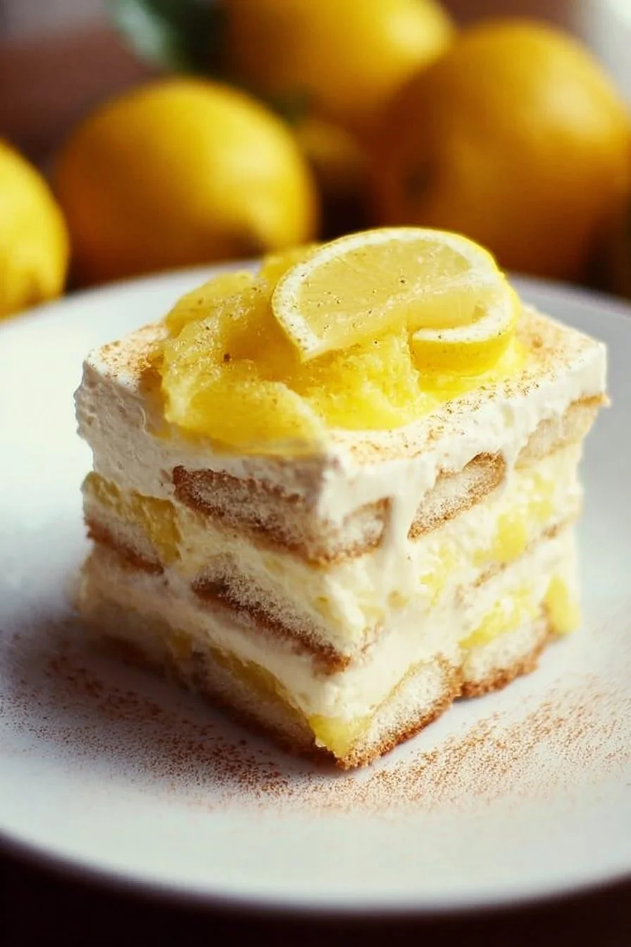 Delicious lemon tiramisu dessert topped with citrus zest and coffee