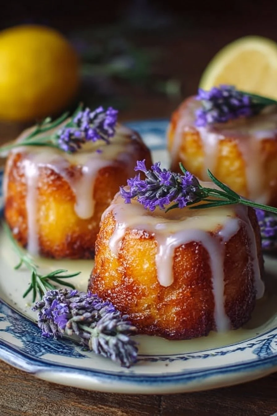 Mini lemon cakes glazed with lavender for a perfect dessert treat