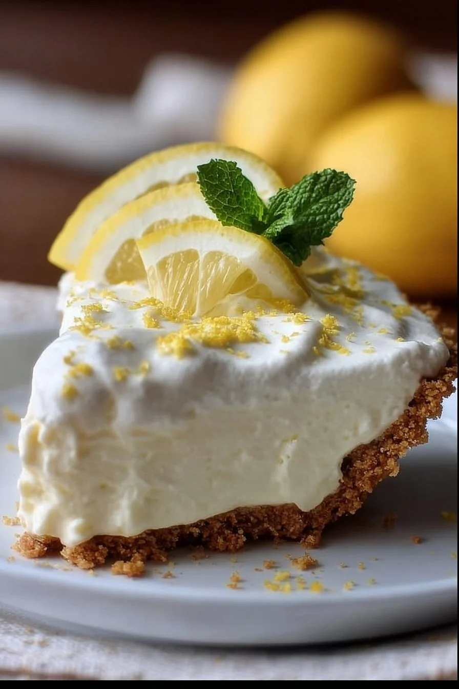 No-Bake Lemon Icebox Pie with a graham cracker crust and lemon filling