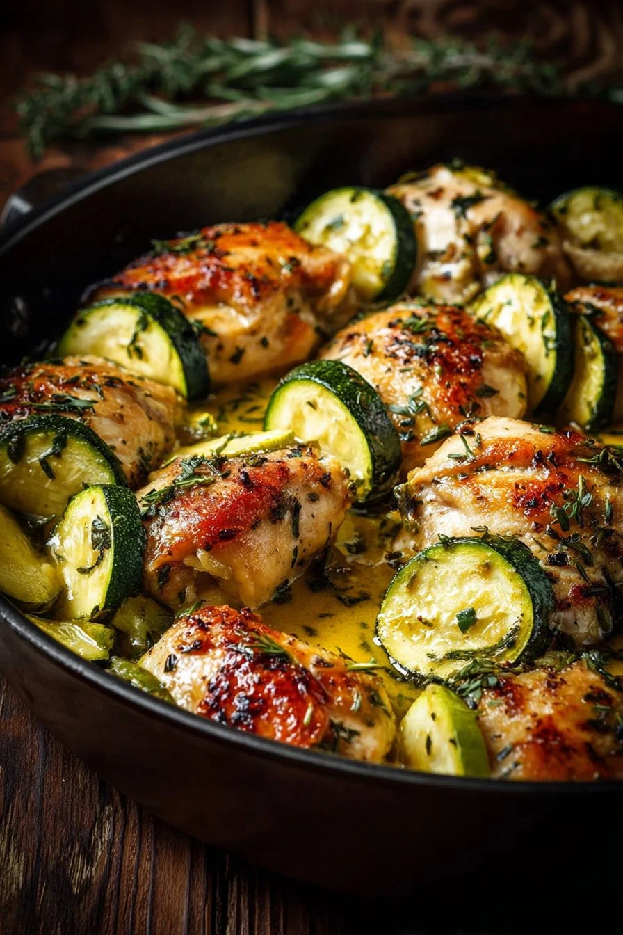 One-Pan Baked Chicken and Zucchini dish ready for serving