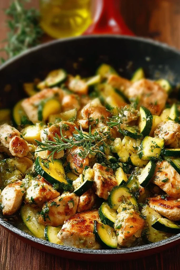 One-Pan Chicken and Zucchini Skillet dish ready to serve