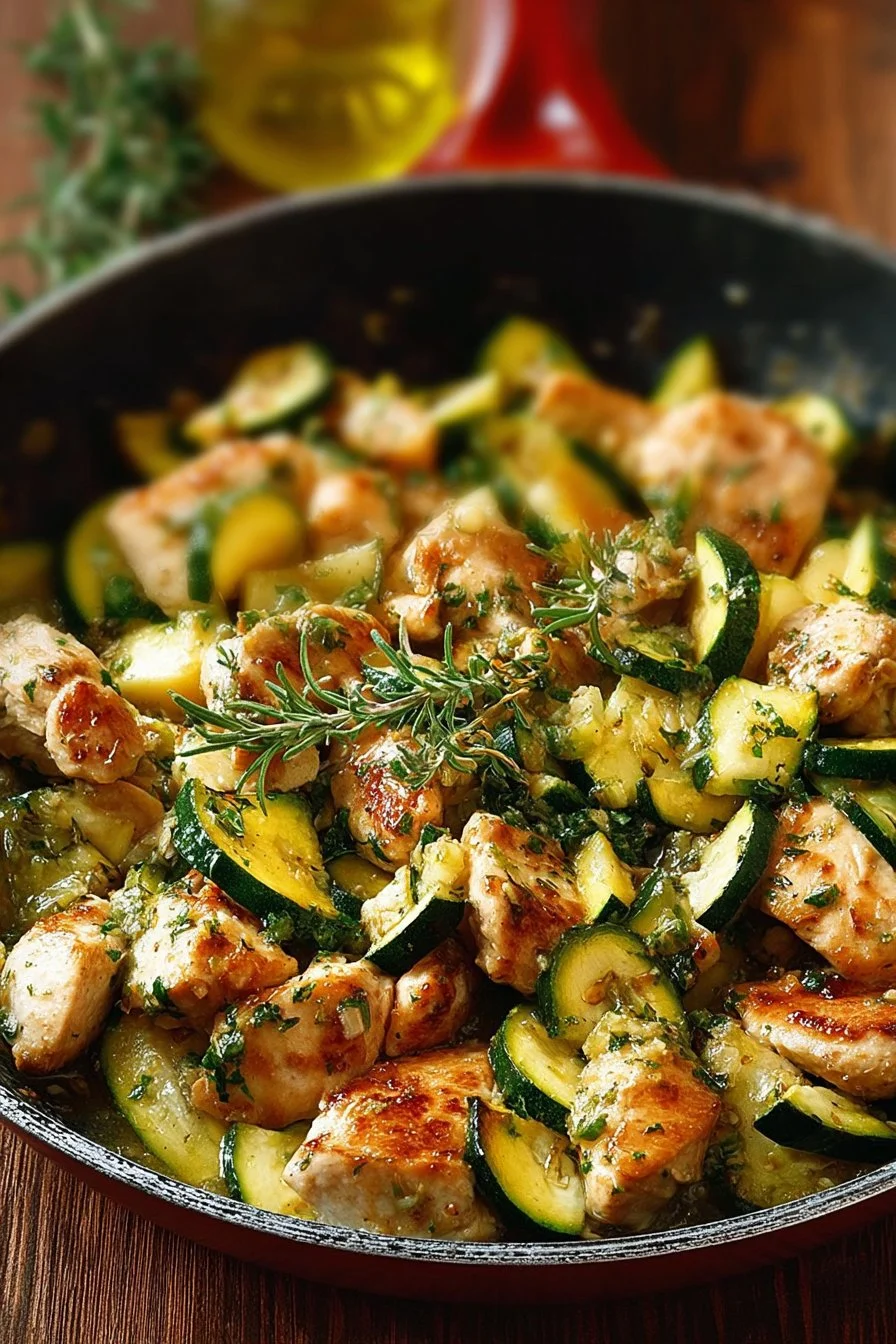 One-Pan Chicken and Zucchini Skillet dish ready to serve