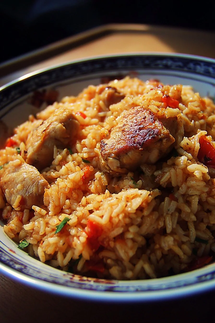 Delicious one-pot chicken and rice meal prepared with vegetables and spices