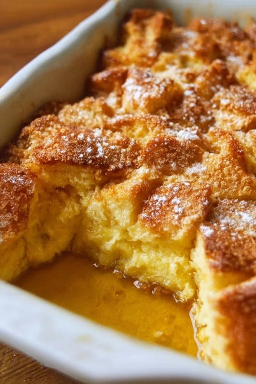 Oven baked French toast casserole topped with syrup and berries