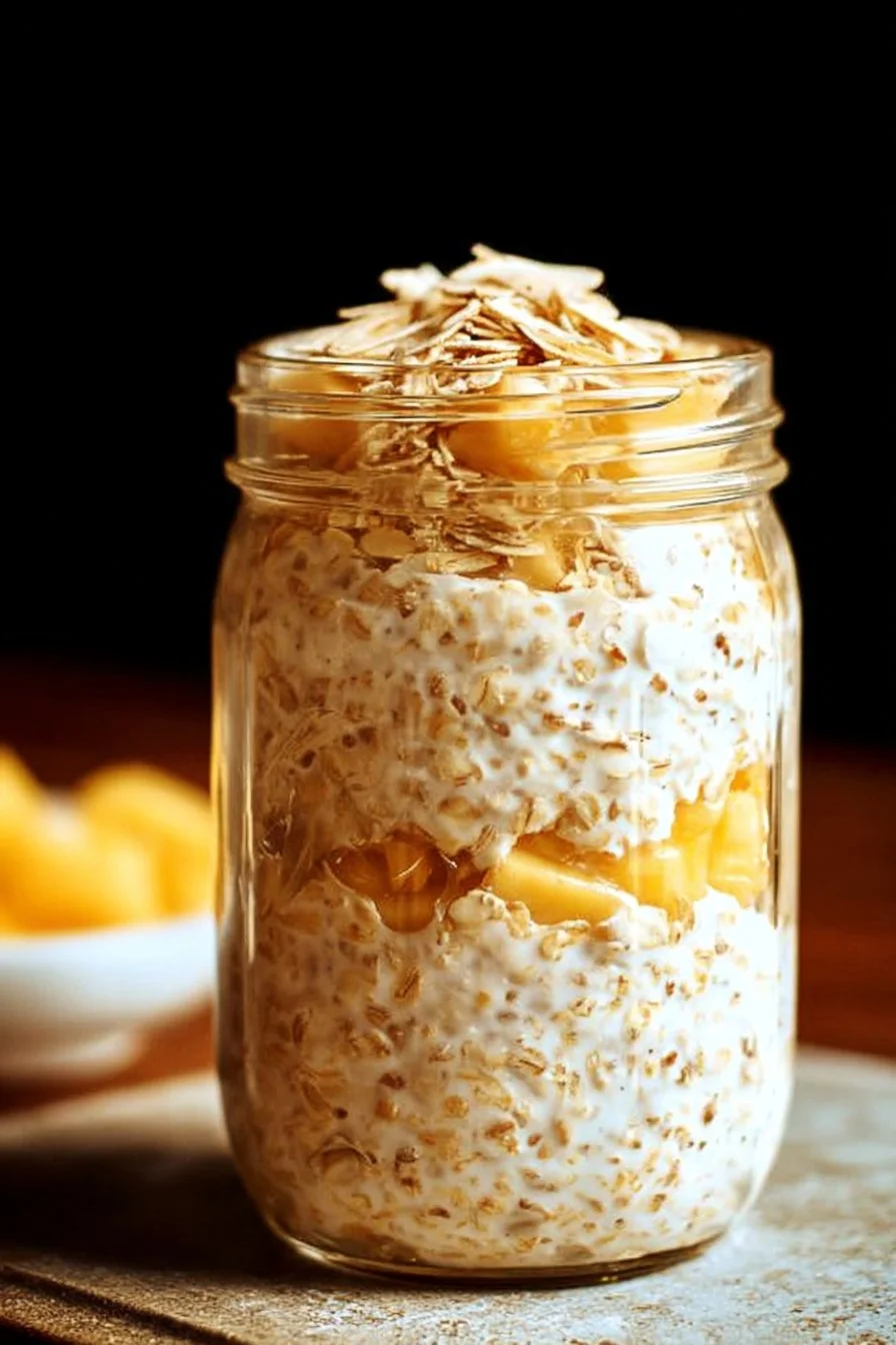 Healthy overnight oats in a jar with fruits and nuts for breakfast
