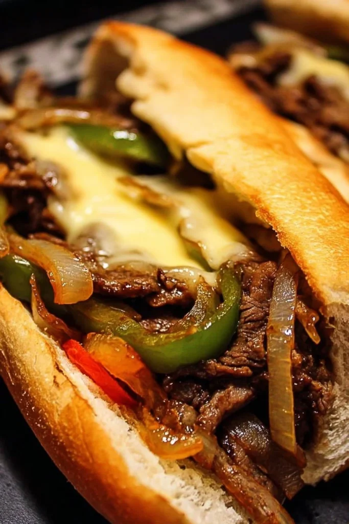 Delicious Philadelphia Cheesesteak sandwich with beef and cheese on a crusty roll