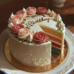 Delicious Rainbow Birthday Cake with colorful layers and frosting