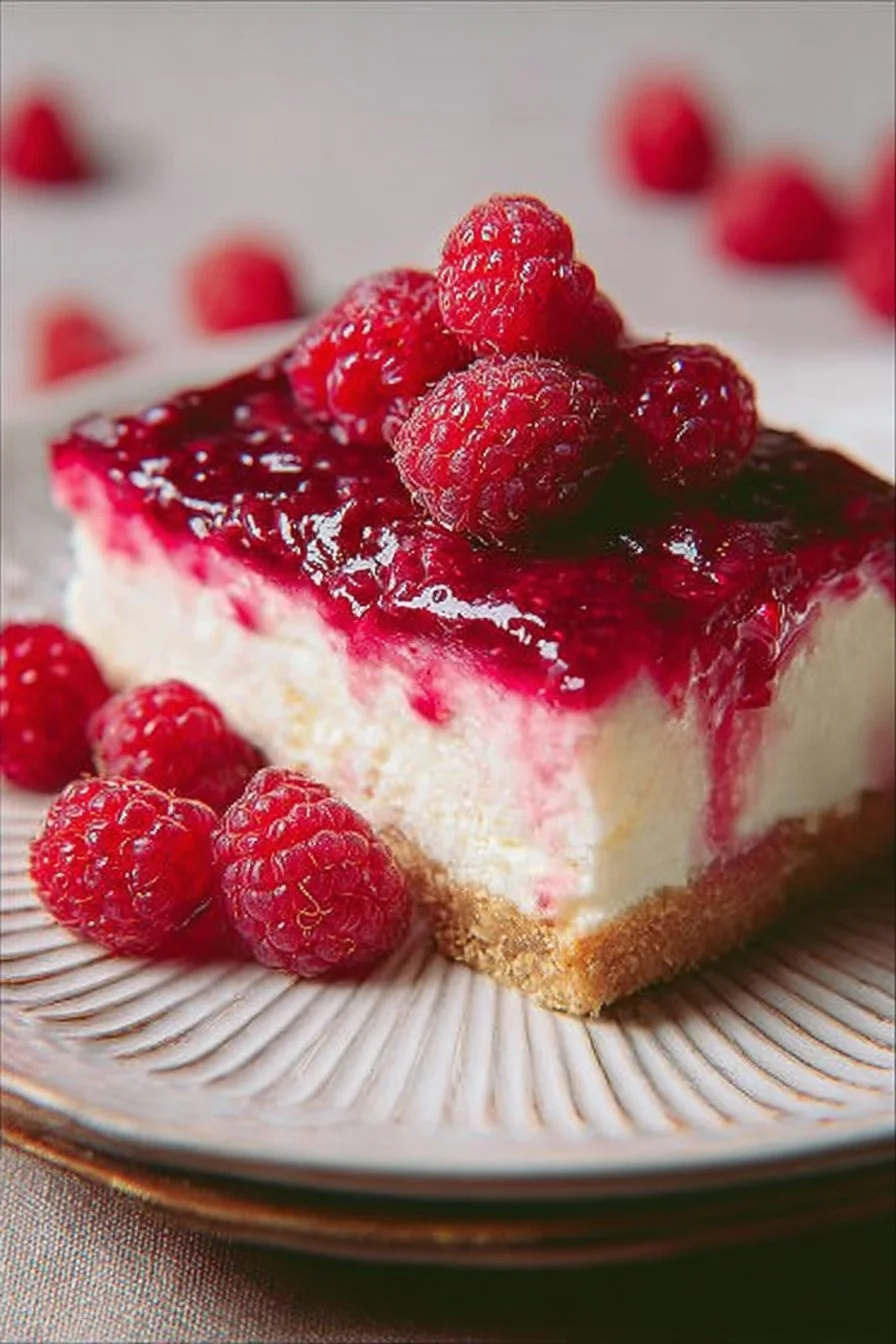 Delicious raspberry cheesecake with fresh raspberries on top