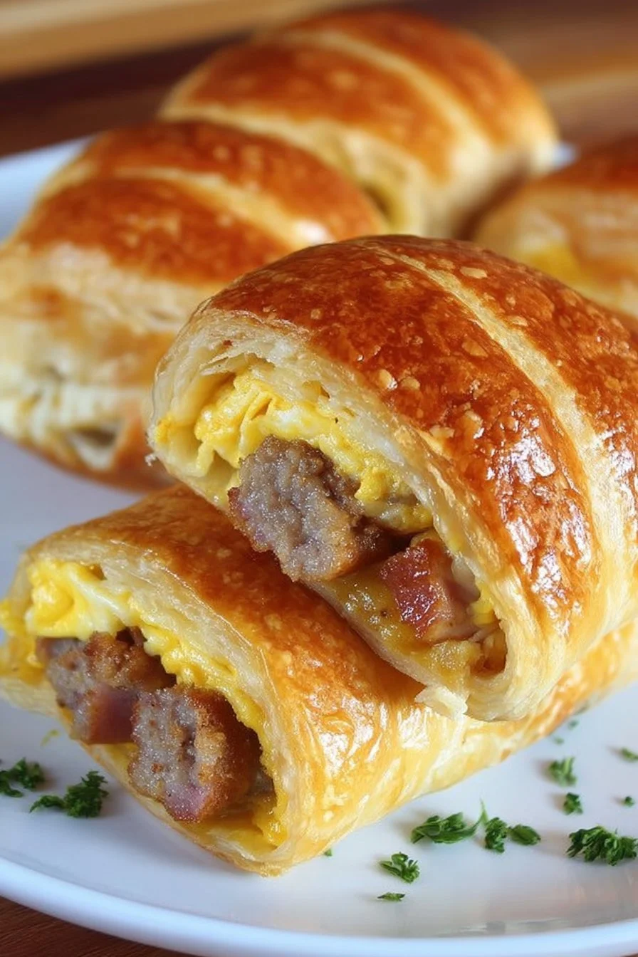 Delicious Sausage, Egg, and Cheese Breakfast Roll-Ups served on a plate