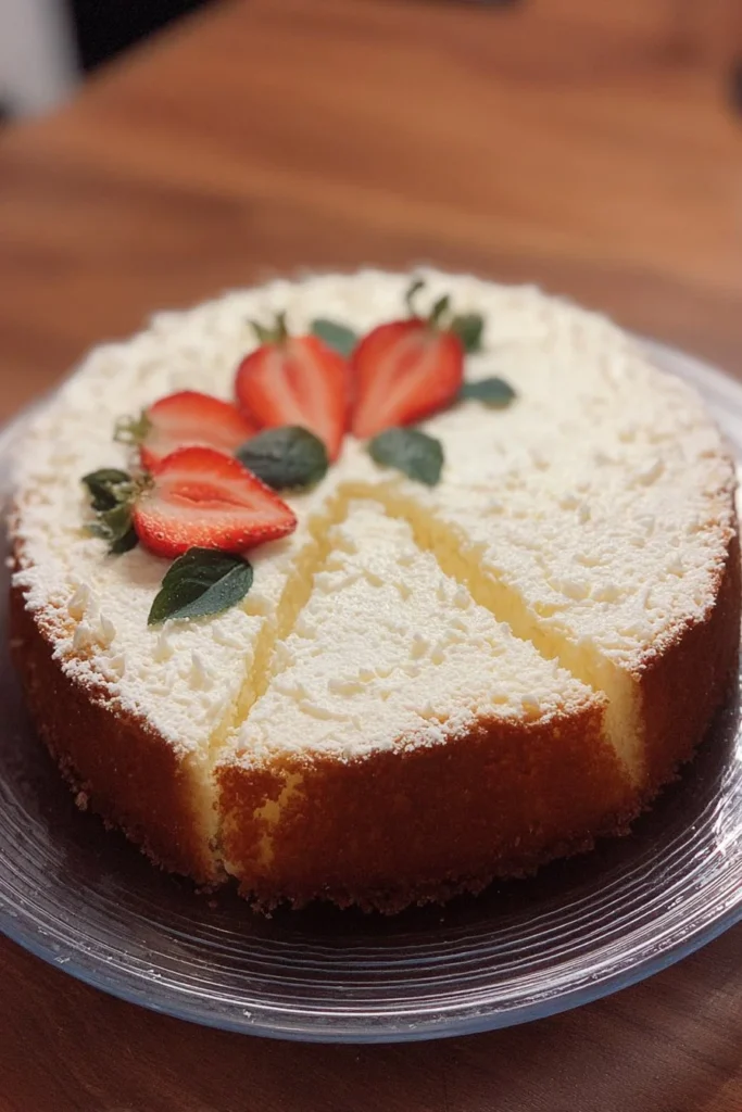 A slice of simple vanilla cake with frosting on a white plate