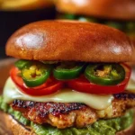 Spicy jalapeño chicken burger with pepper jack cheese on a bun