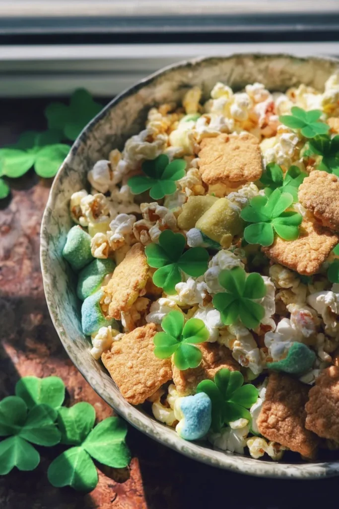 Colorful St. Patrick's Day snacks on a festive table, ready for celebration.