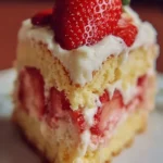 Delicious Strawberry Custard Cake topped with fresh strawberries and creamy custard