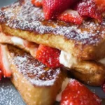 Deliciously prepared Stuffed French Toast with diverse fillings and syrup drizzled on top.