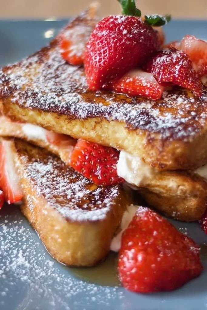 Deliciously prepared Stuffed French Toast with diverse fillings and syrup drizzled on top.