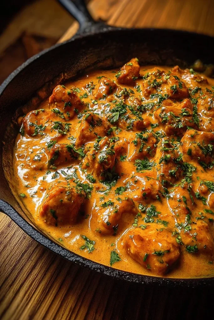 Texas Roadhouse style butter chicken skillet with rich sauce and spices