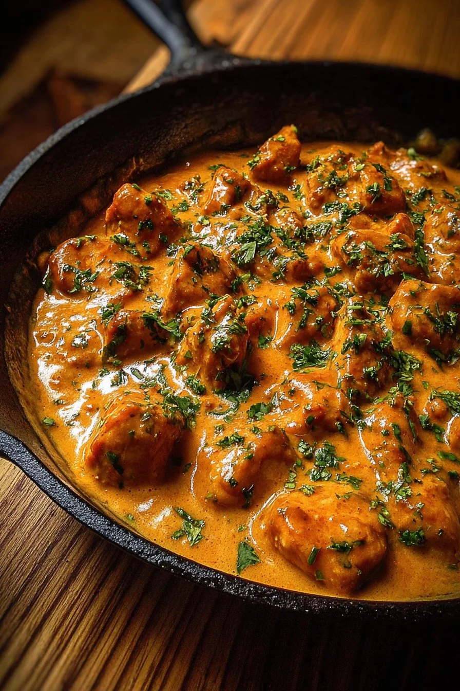 Texas Roadhouse style butter chicken skillet with rich sauce and spices